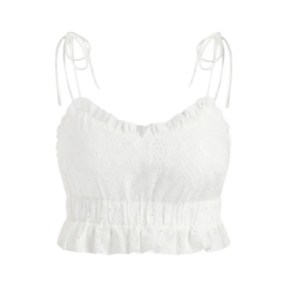 Cider Tops - CIDER RUFFLE EYELET LACE TANK TOP